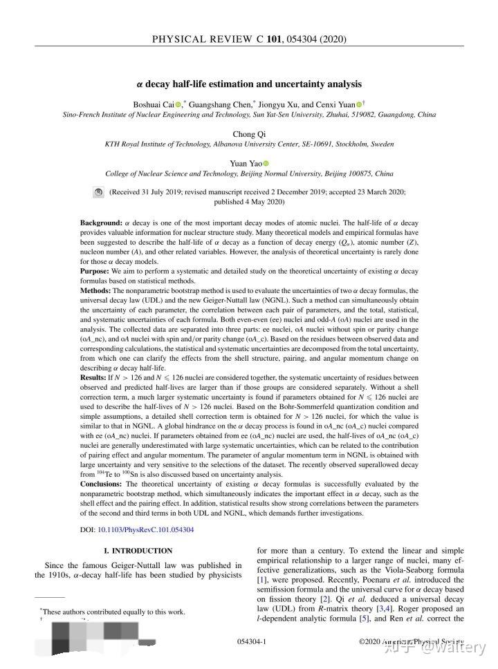 一个估计alpha衰变寿命公式不确定度的工作 - 知乎