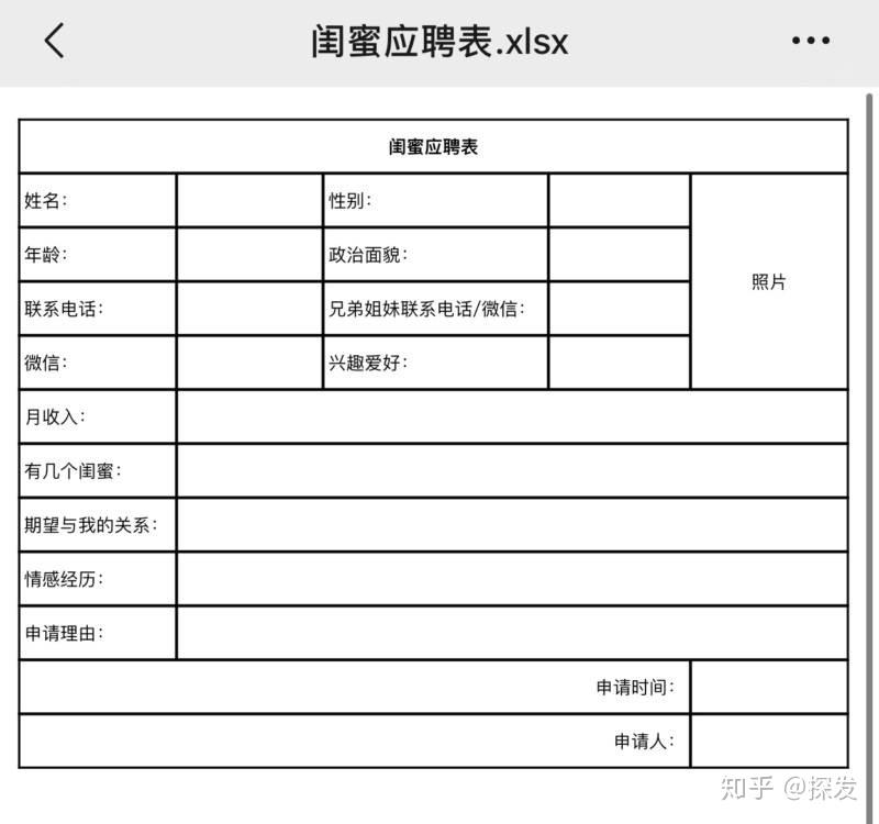 抖音上的闺蜜应聘表xlsx闺蜜应聘表图片下载