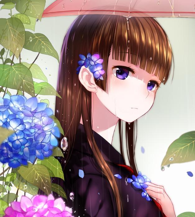 梦幻的二次元美少女,身穿白裙,蓝色长发,特别引人注目.