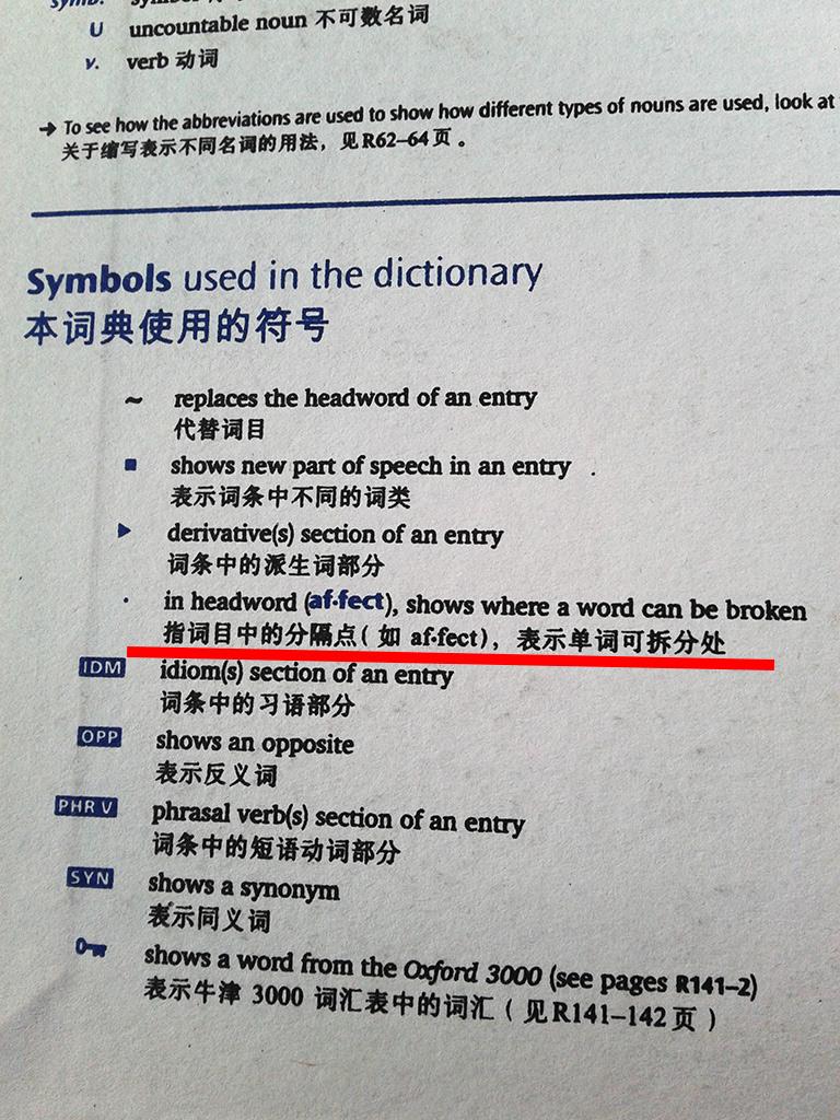 在牛津高阶英汉双解词典中符号·表示词目中