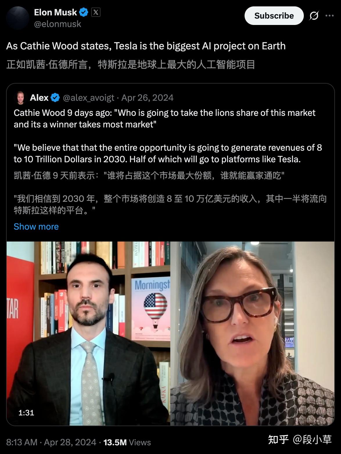 木头姐最新访谈：AI 是史上最大颠覆，未来5 年改变一切！特斯拉目标价2600 美元，比特币会涨到150 万- 知乎