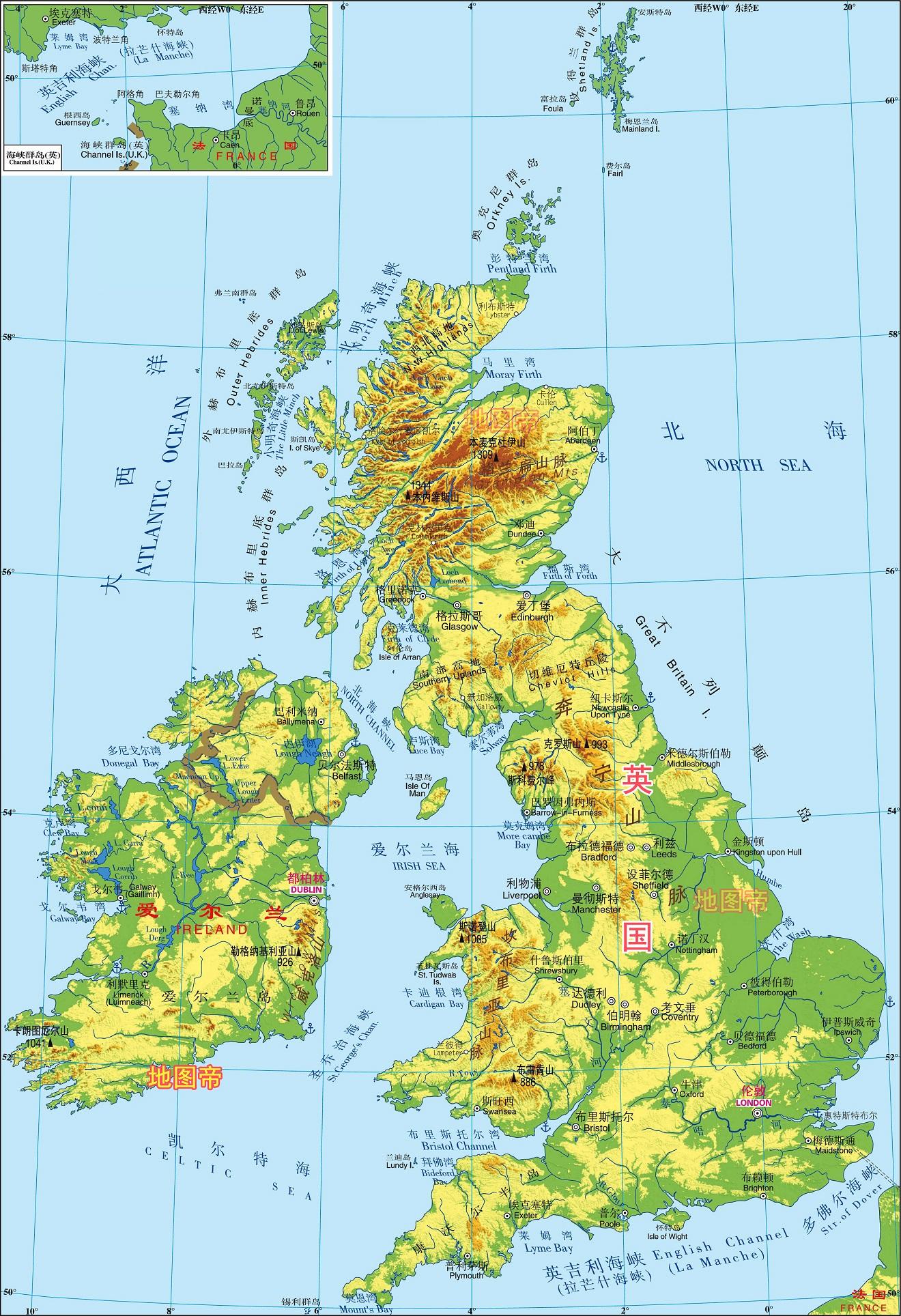 英国分层设色地形图图片
