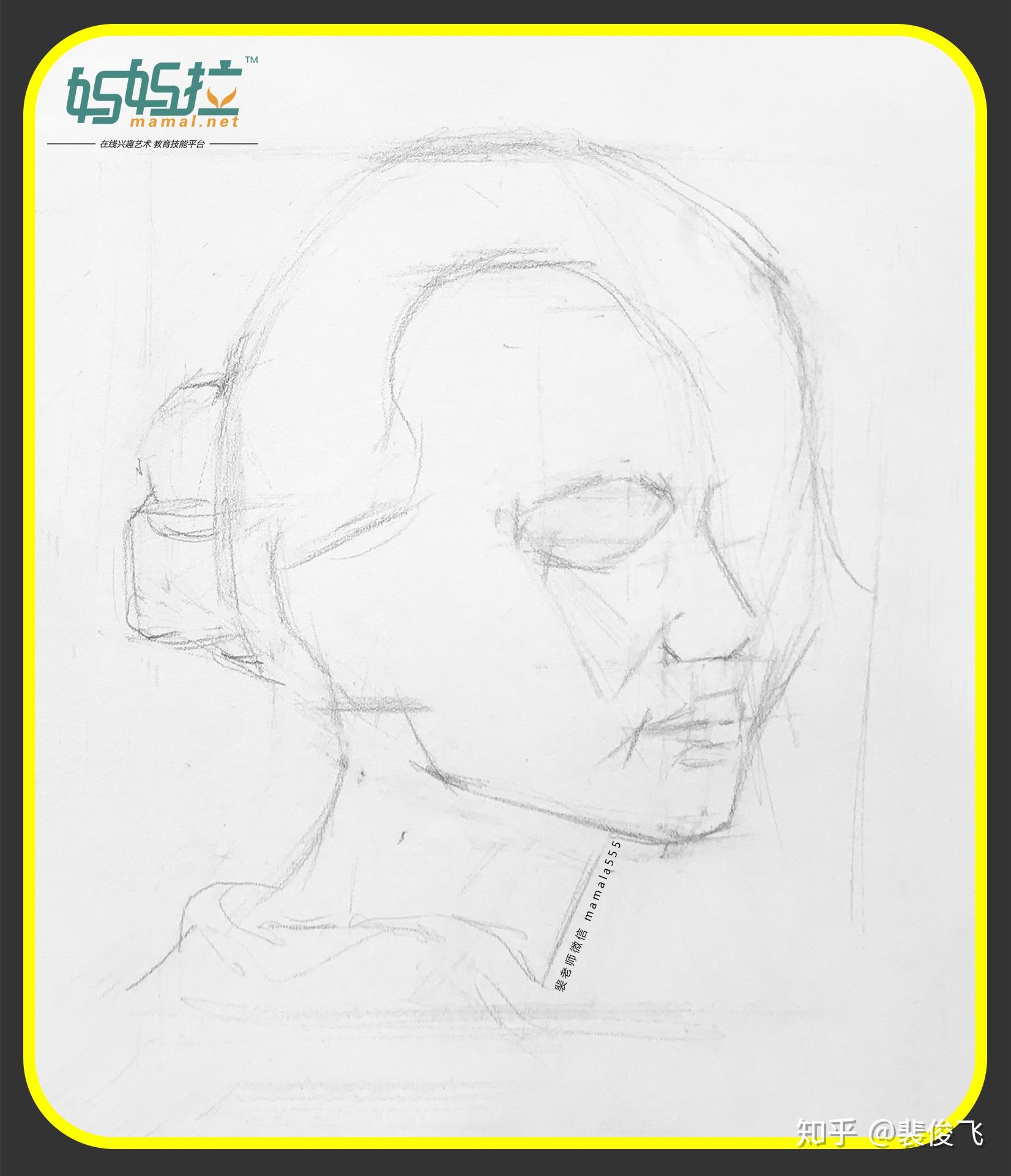 裴俊飞老师素描头像女青年侧面图文详细分析