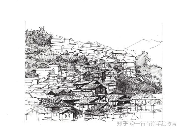 一行手绘钢笔画写生千户苗寨52