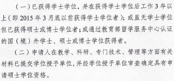 2018年同等学力申硕考试报名条件