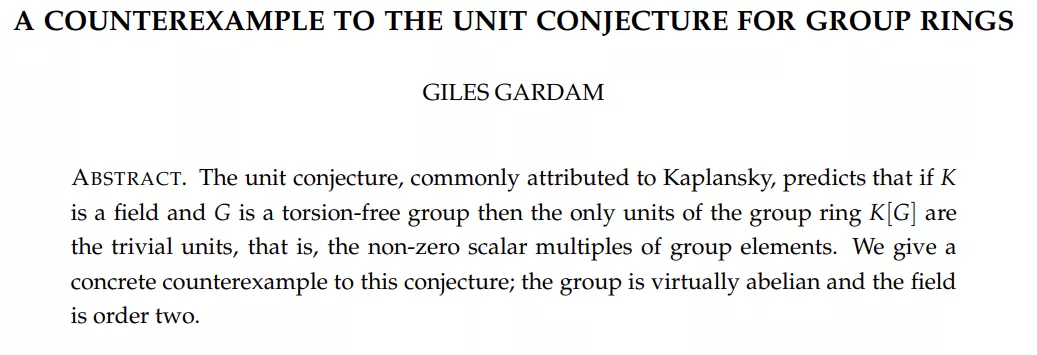找到反例博士后数学家推翻困扰数学界80多年的单位猜想