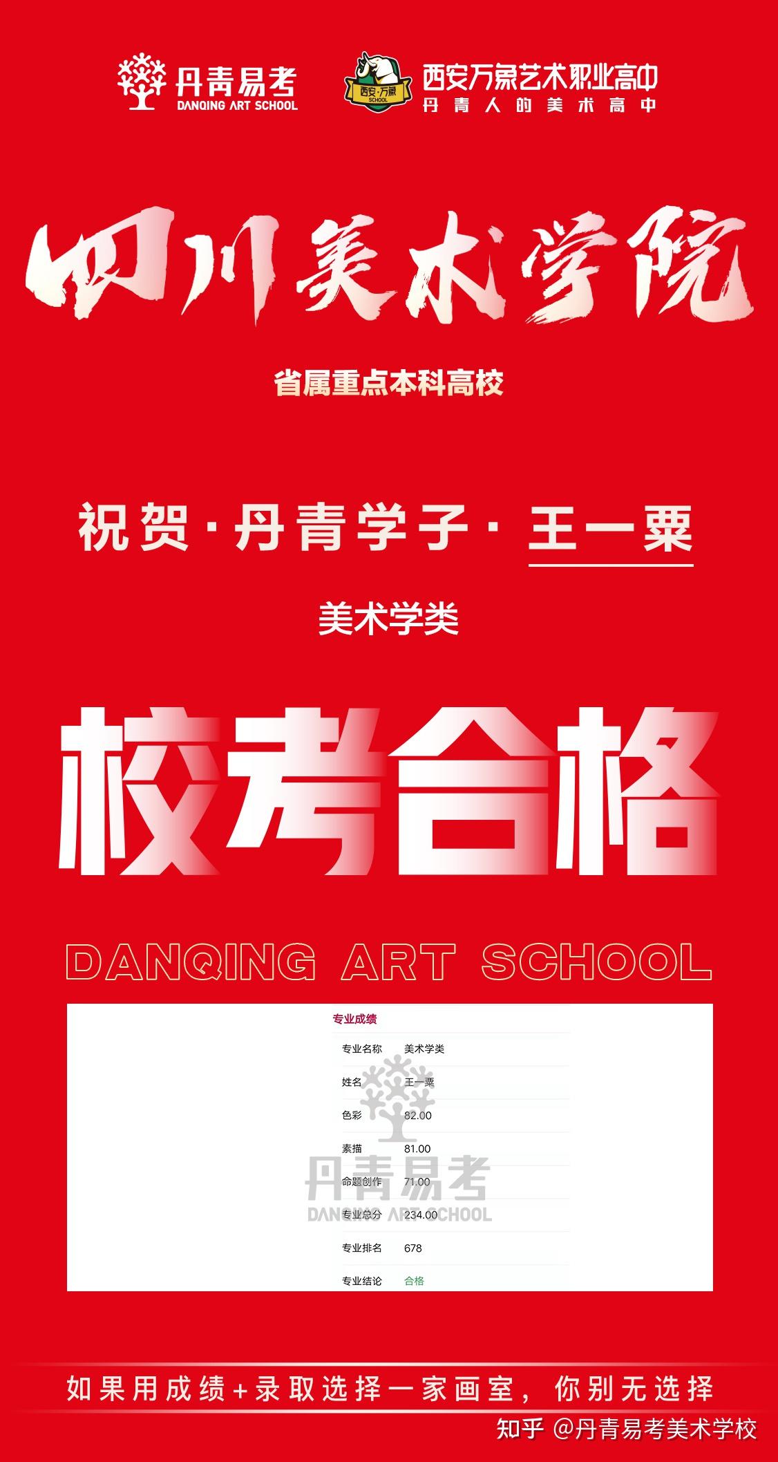 丹青易考学子四川美术学院校考合格成绩