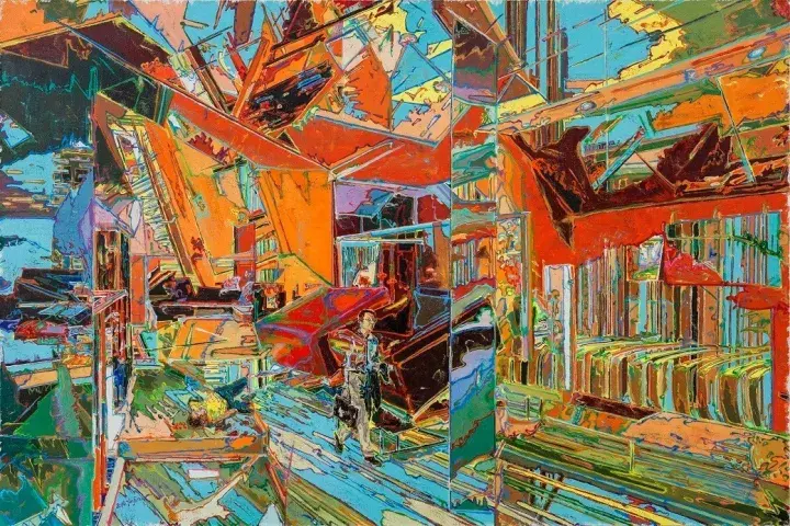 无奈的观者   200x150cm   布面油画   2015未完工的表演   180x150cm