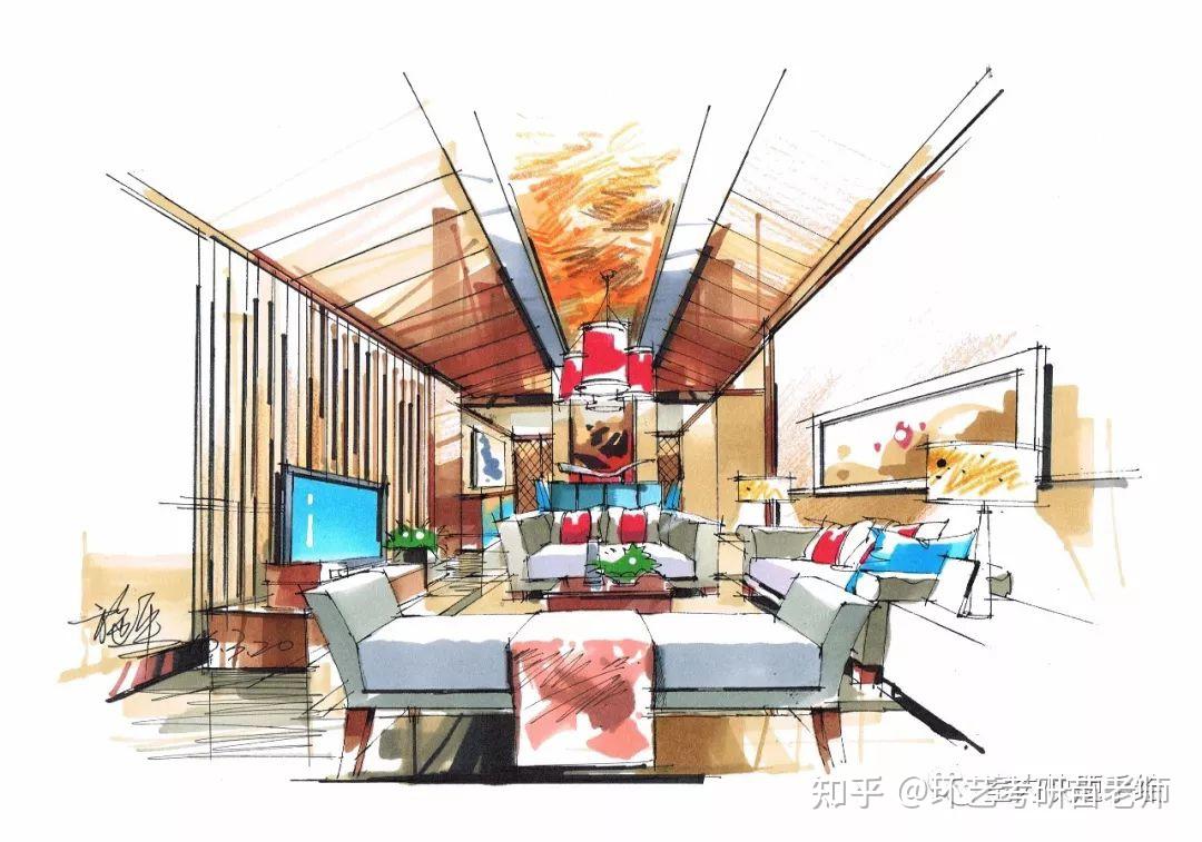 上百张室内设计手绘线稿+马克笔上色合集!收藏! - 知乎