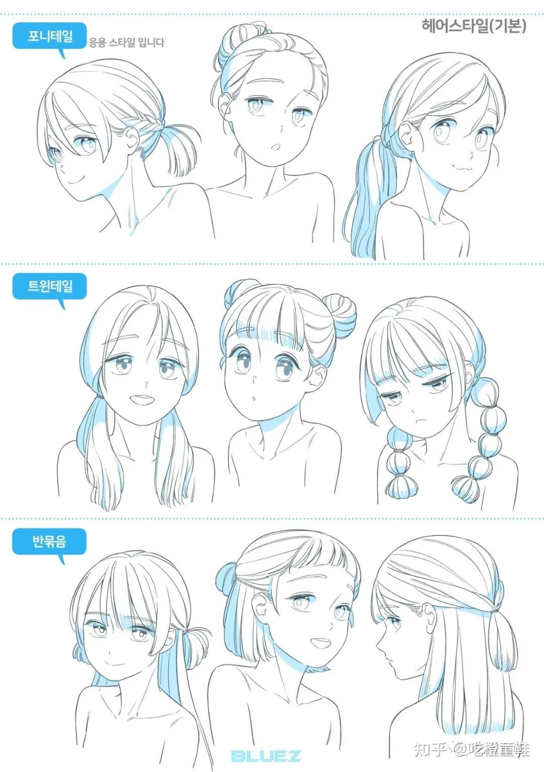 动画素材丨日漫常见男07女02发型汇总画头发有参考