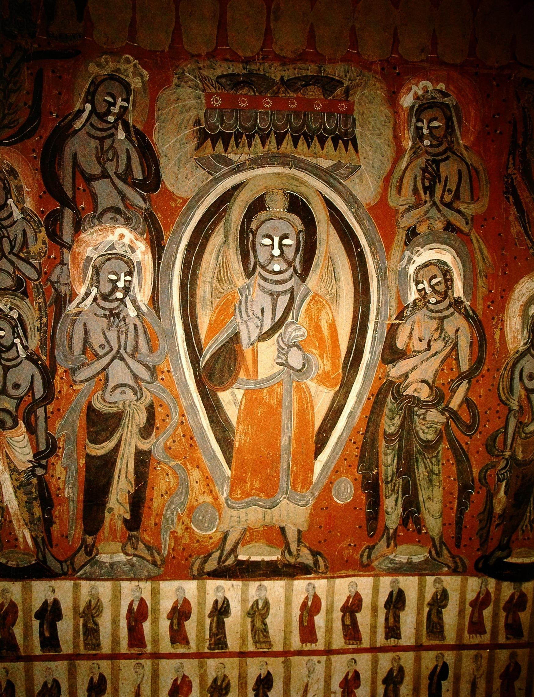 神游千年大美敦煌北周428窟2四壁连环说法图15铺下部供养人像高清大图