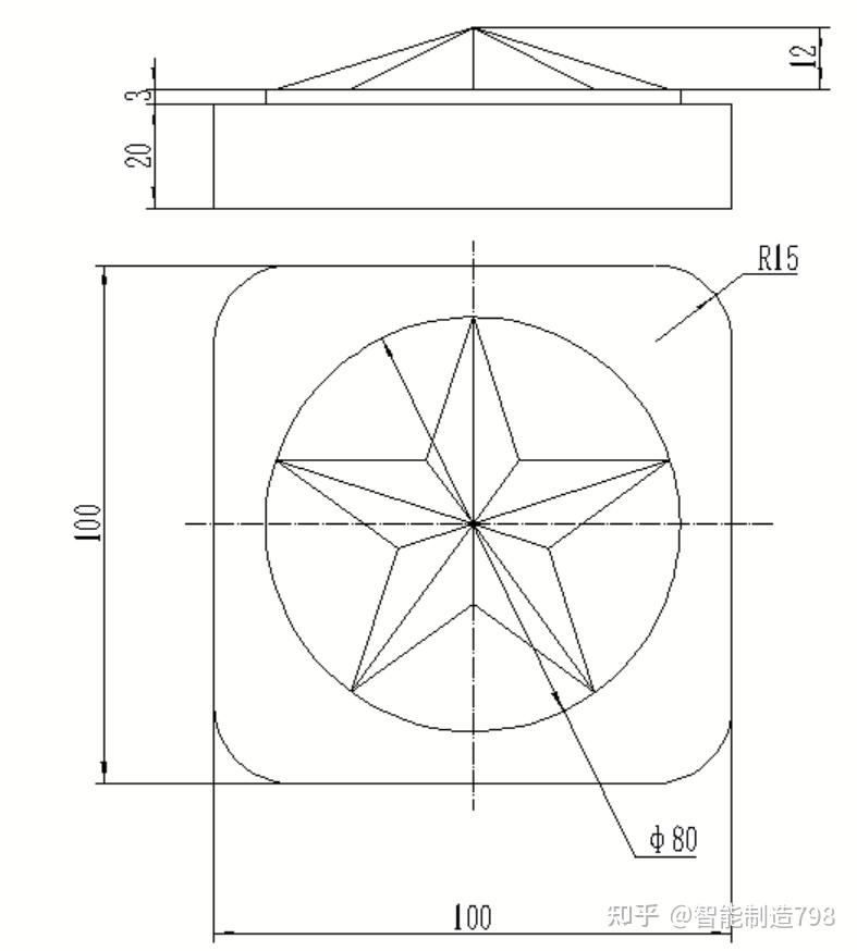 fanuc数控铣床编程实例36 立体五角星凸模的宏程序铣削