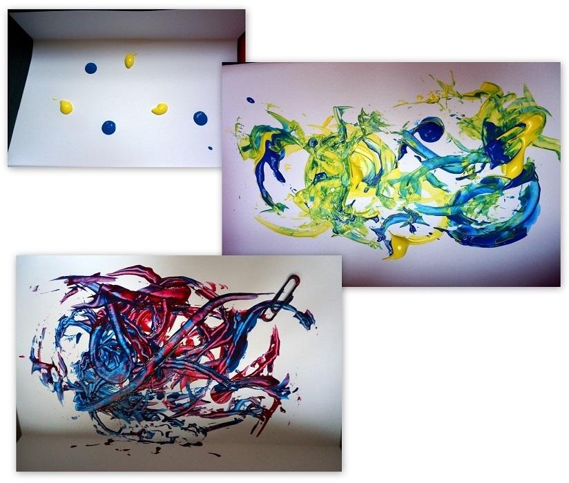 下面移动,带动回形针穿梭在颜料中,一幅充满艺术气息的磁铁画就完成了