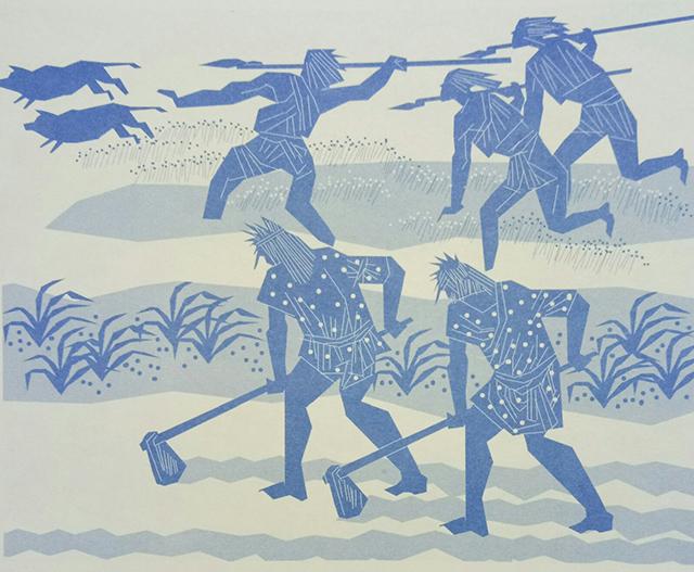 连环画考古专家发现了一把新石器时代用玉石雕刻的斧头