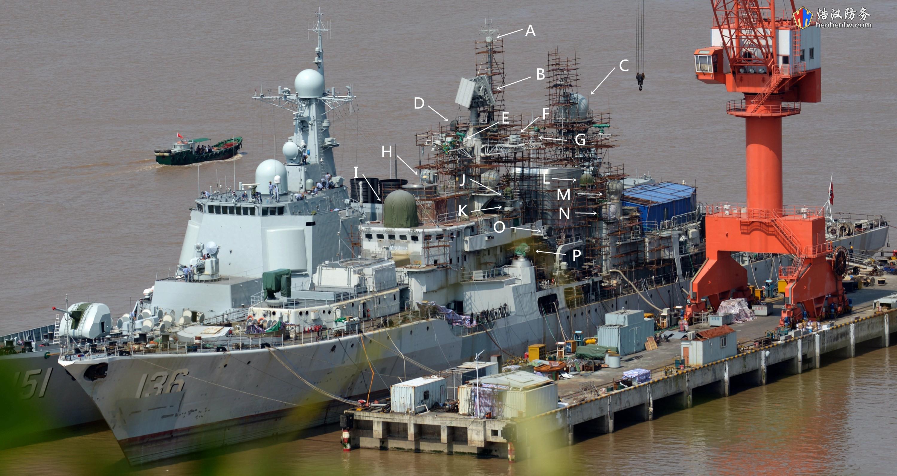 现代级136舰改装的部分雷达电子设备标注