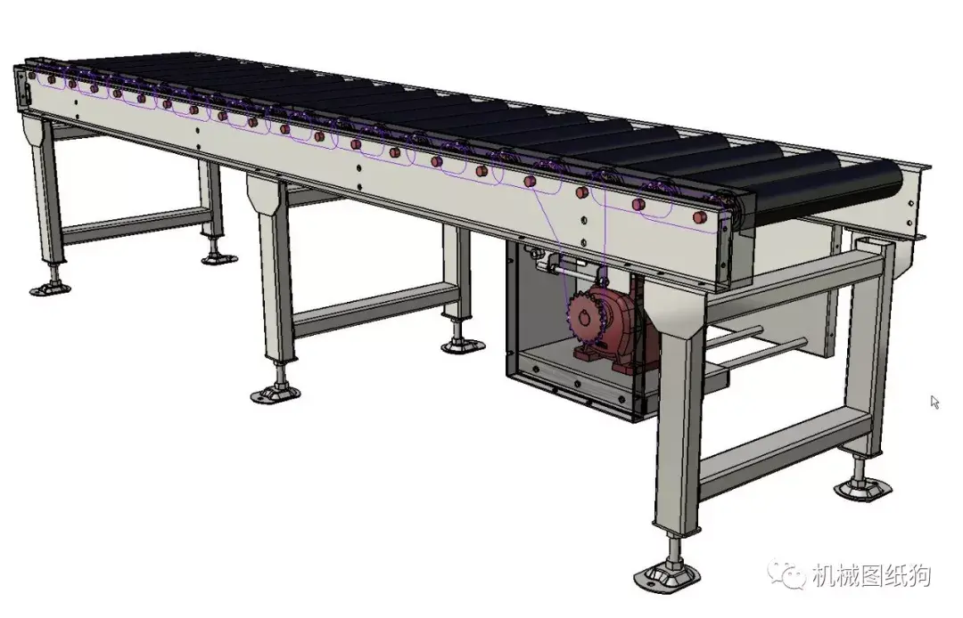 工程機械鏈傳動滾筒輸送機3d圖紙catia設計