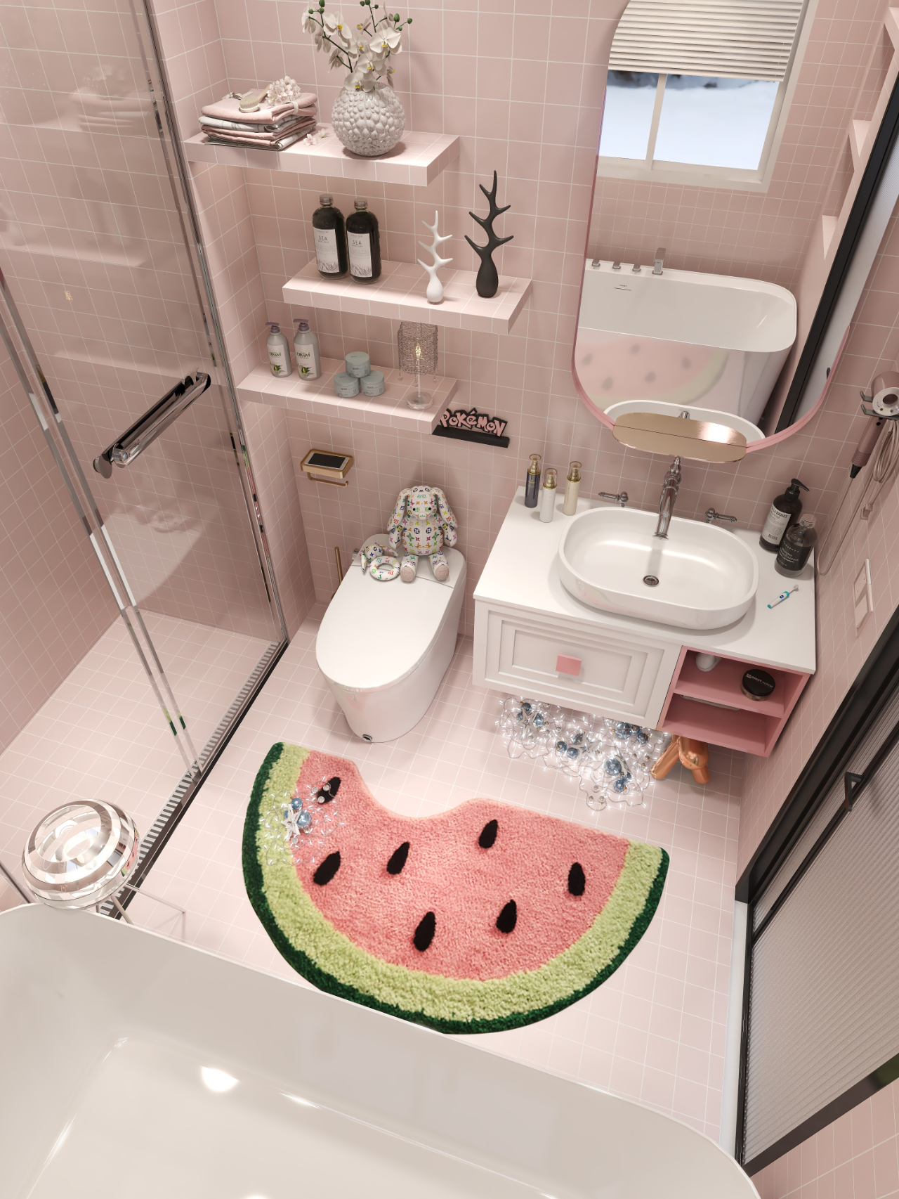 少女心浴室有浴缸有智能马桶梦想的粉色