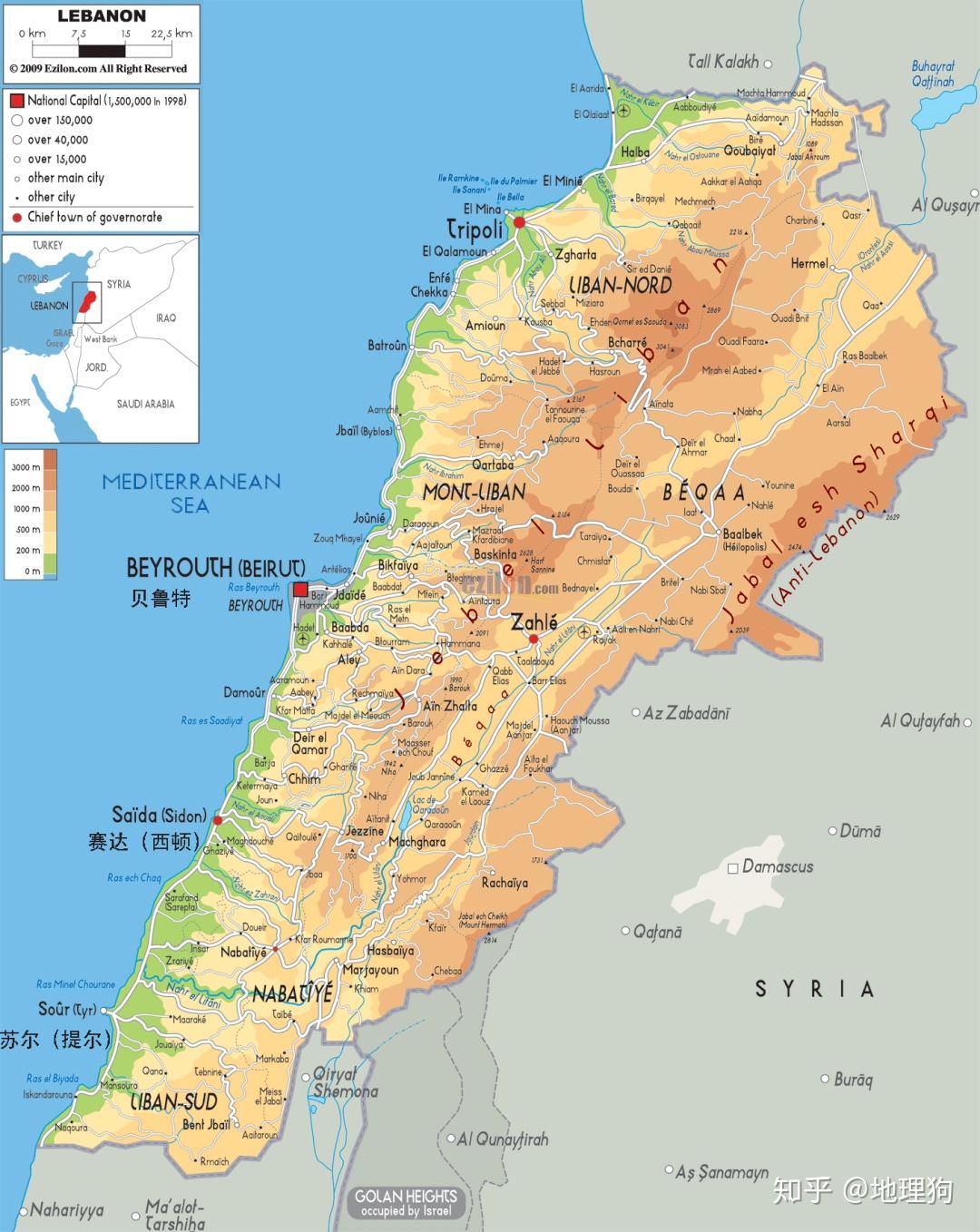 黎巴嫩周边国家地图图片