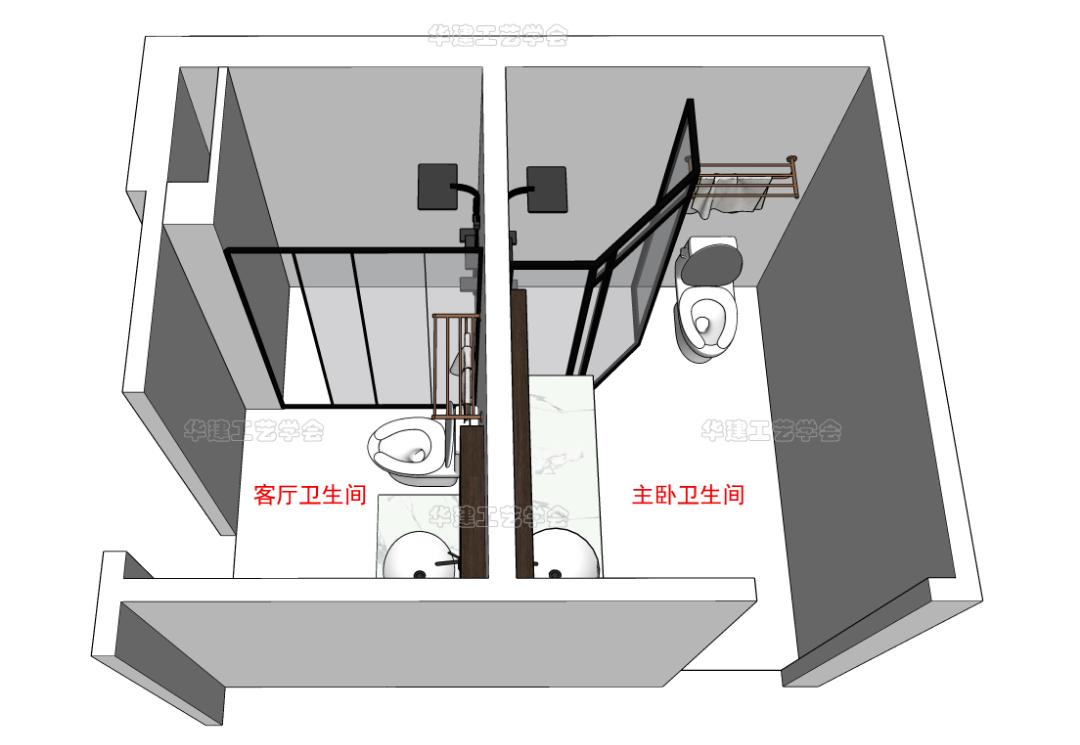 2 双管交叉安装指引图:△两个卫生间共用立管,交接处避免使用正三通4.