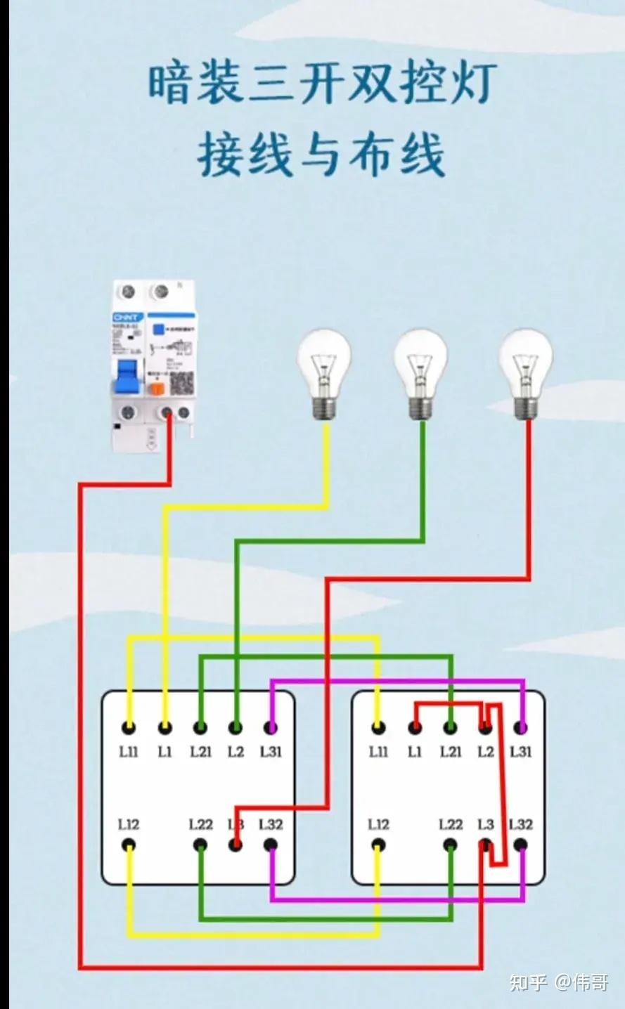 三联开关接线图解图片