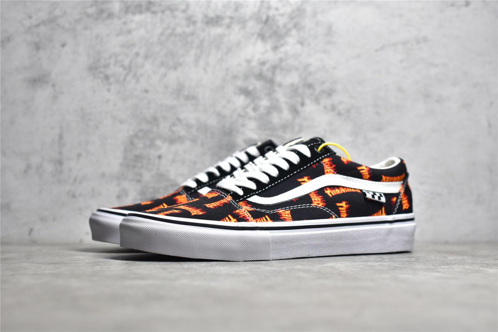万斯联名vansskateoldskoolxthrasherlogo火焰涂鸦滑板鞋