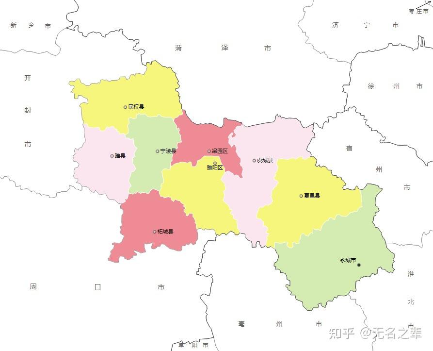 虞城县,柘城县,宁陵县,睢县,民权县6个县,梁园区,睢阳区2个区,永城市1