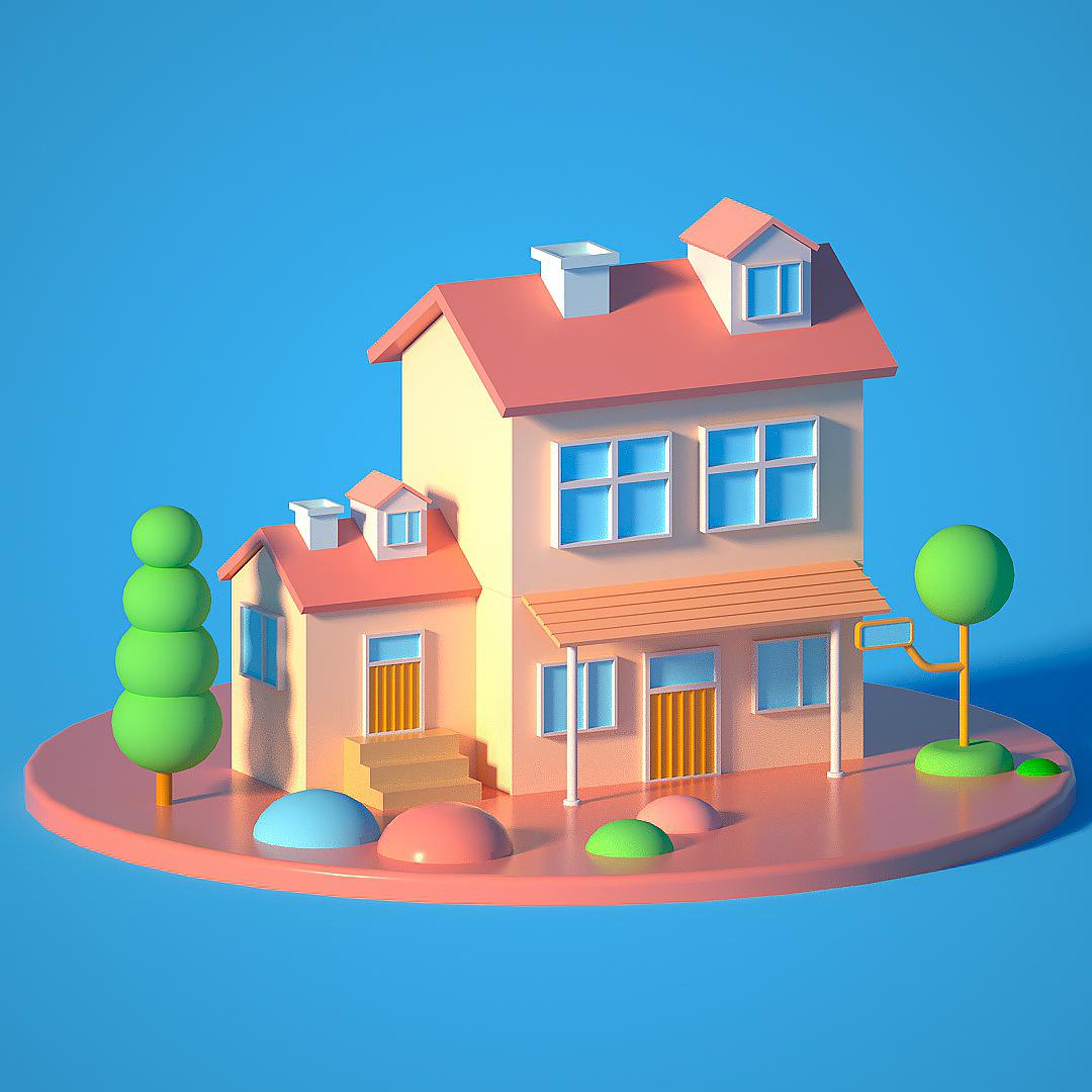 c4d教程1c4d风格小房子建模新手向场景搭建教程附工程文件获取