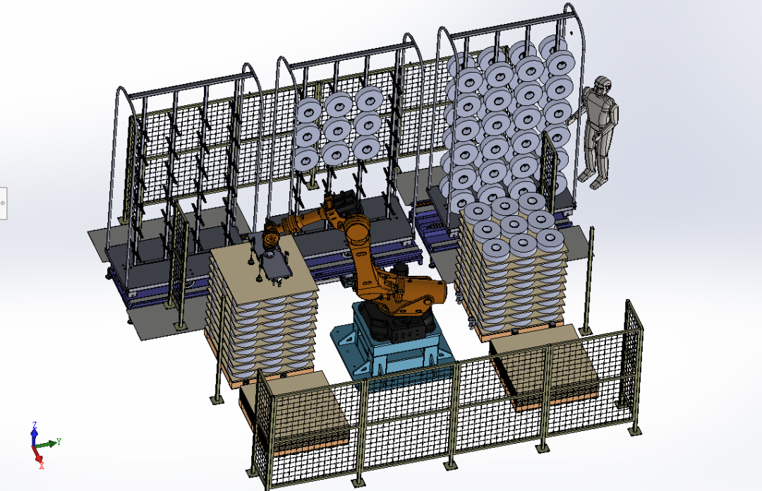 非标数模机器人自动上纱筒工作站3d数模图纸solidworks设计