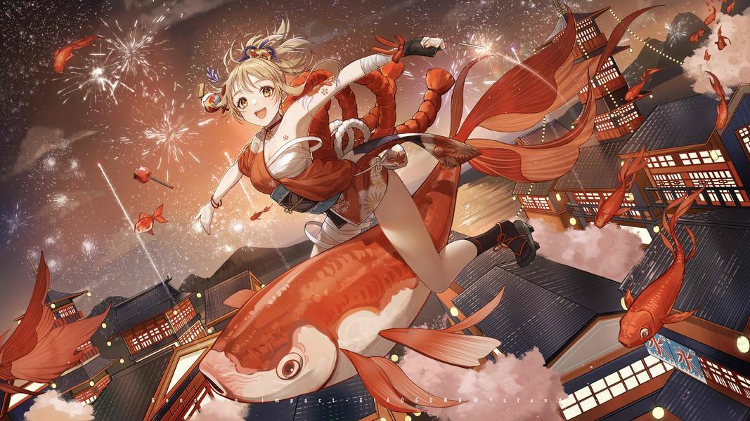 和宵宫一起骑着金鱼去看烟花吧~ |金鱼插画特辑 - 知乎