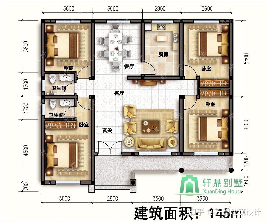 造价15万左右的一层自建房屋设计图,内部有四个房间,布局完善合理