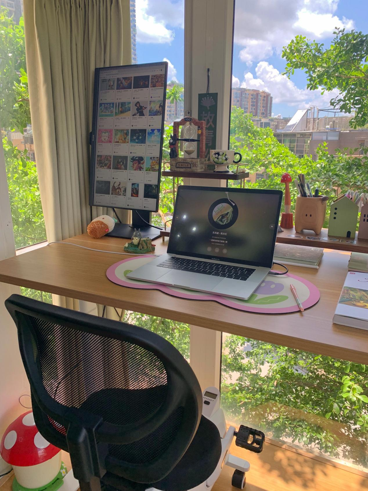 当我把书桌搬到落地窗旁边之后.