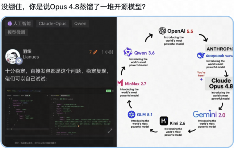 如何看待5月29日发布的Claude4.8Opus疑似大量蒸馏国内开源模型？