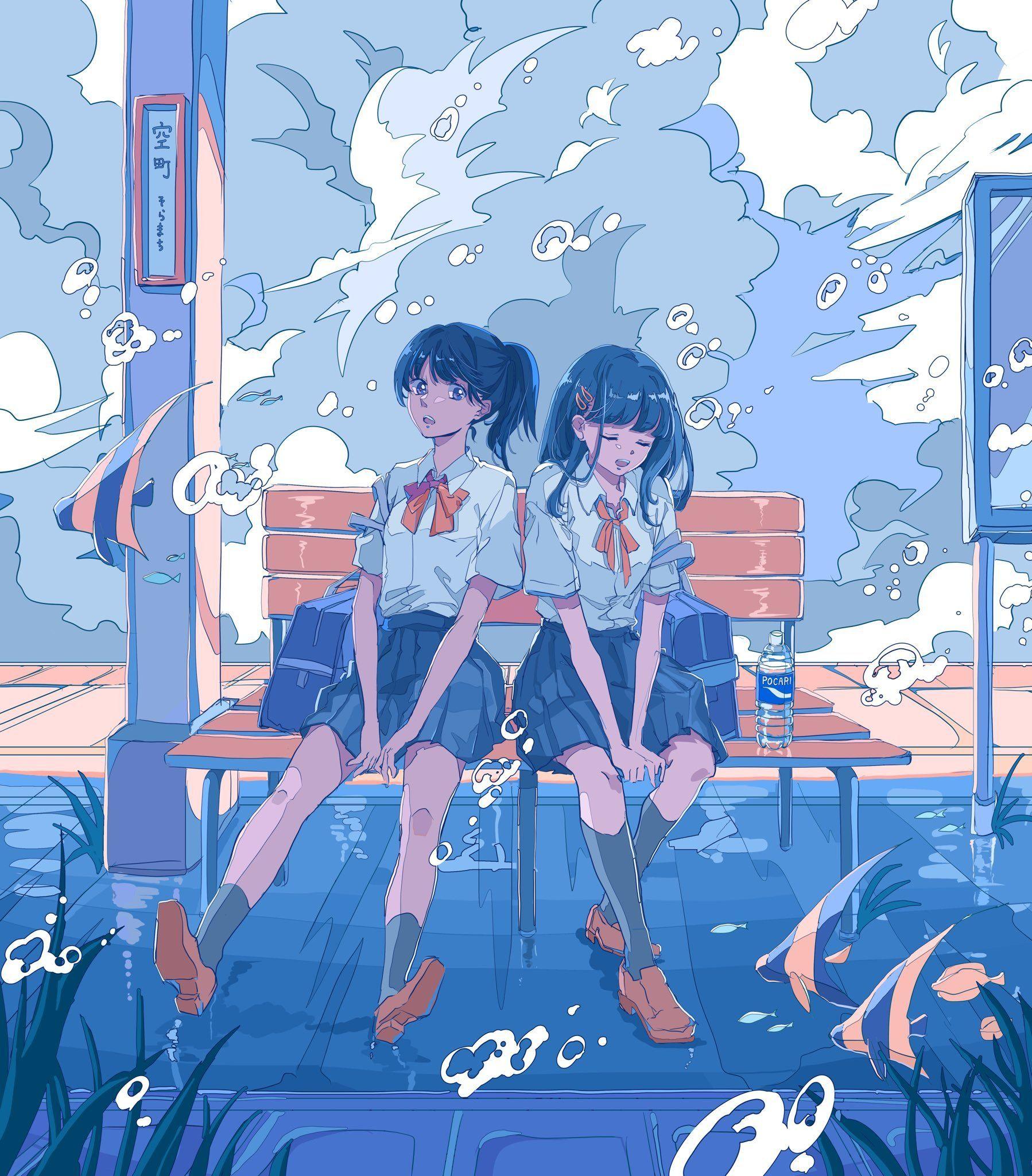 有没有海边的动漫插画或者墙纸不是穿泳装的那种或者有悠闲感觉的插画