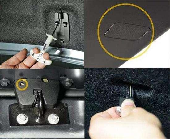 万一发生车祸或被人锁到后备箱时可以从车内紧急拉环打开后备箱