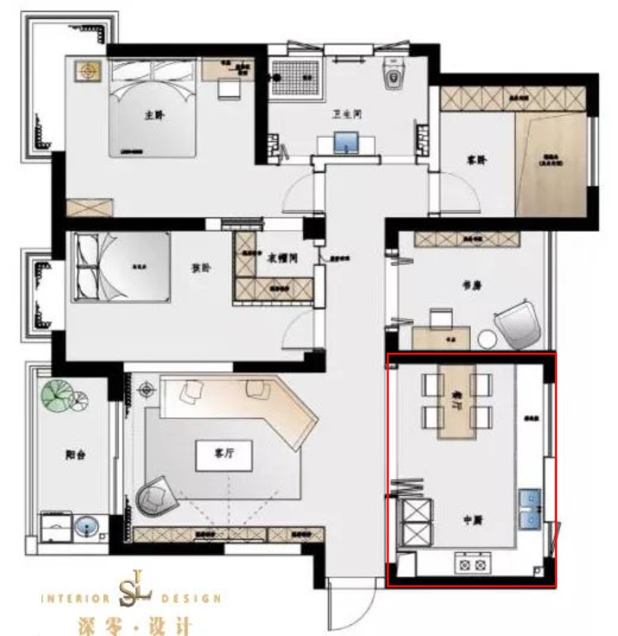 扩大整体餐厨空间,让下厨和用餐都有较好的体验;☆缩短从厨房到餐 