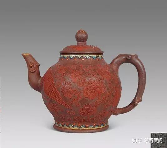 中国 朱泥 三足 急須 壺身刻字 龍頭把手 蓋上丸環 底