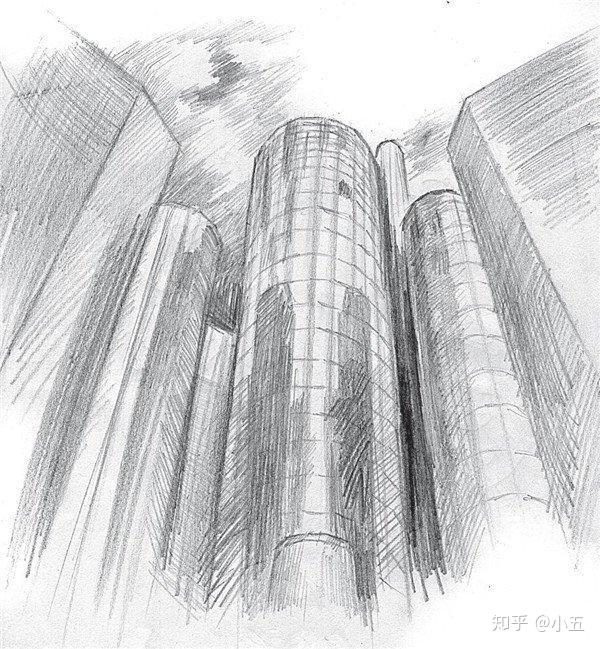 素描画2点 建筑二点透视、三点透视】的画法参考
