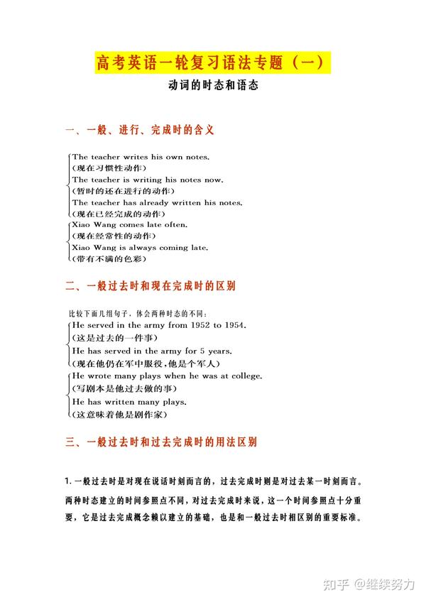 高考增分专栏 英语语法复习一 动词的时态和语态 知乎