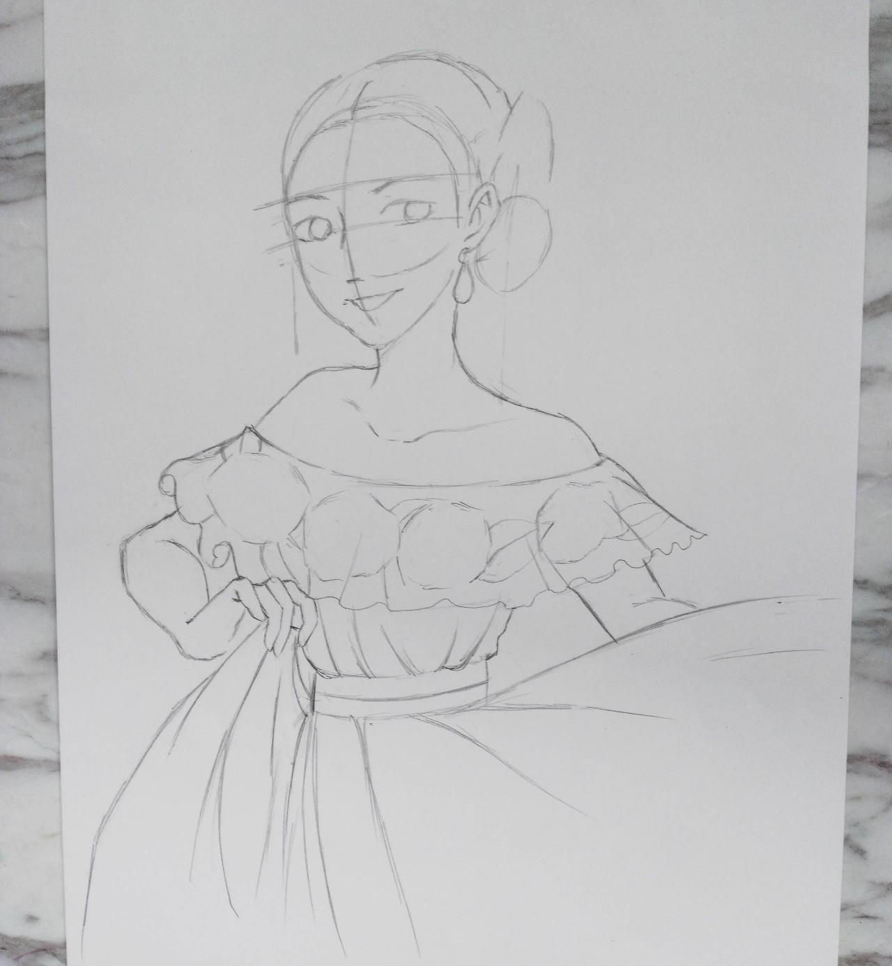 一张画的三种上色方法提着裙子的小姐姐