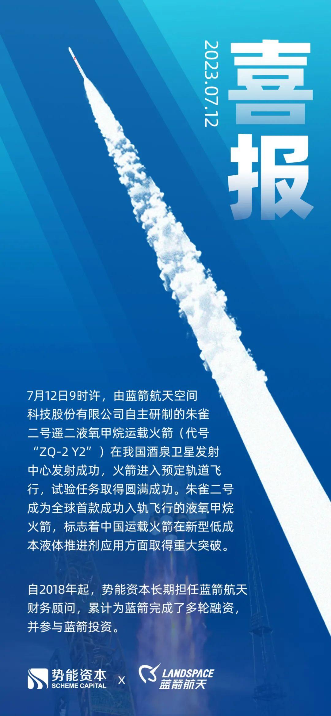 全球首枚!蓝箭航天液氧甲烷火箭朱雀二号遥二发射成功 | 势能伙伴