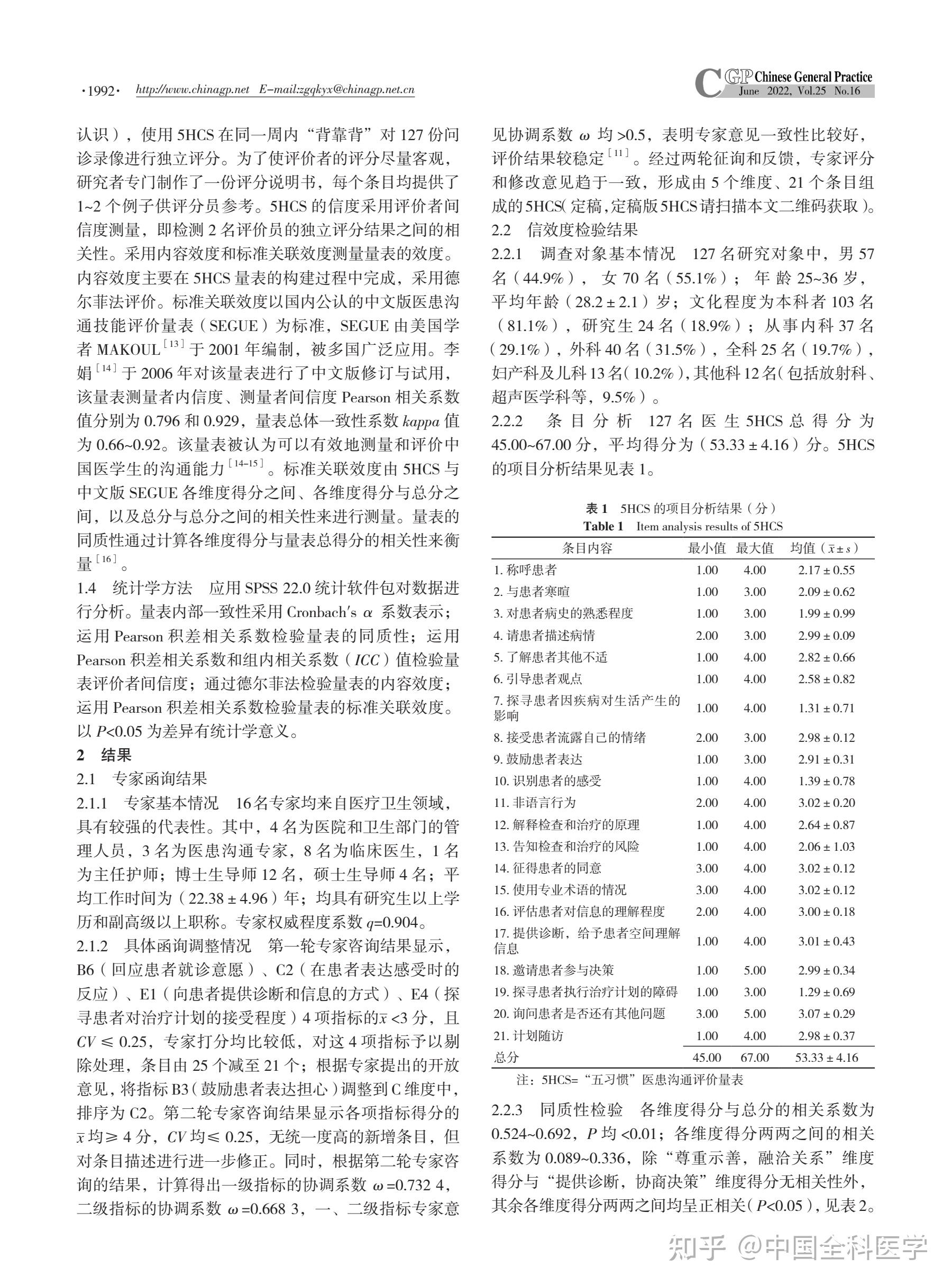 我國對醫務人員醫患溝通能力的評價研究較少,缺乏信效度良好的評估