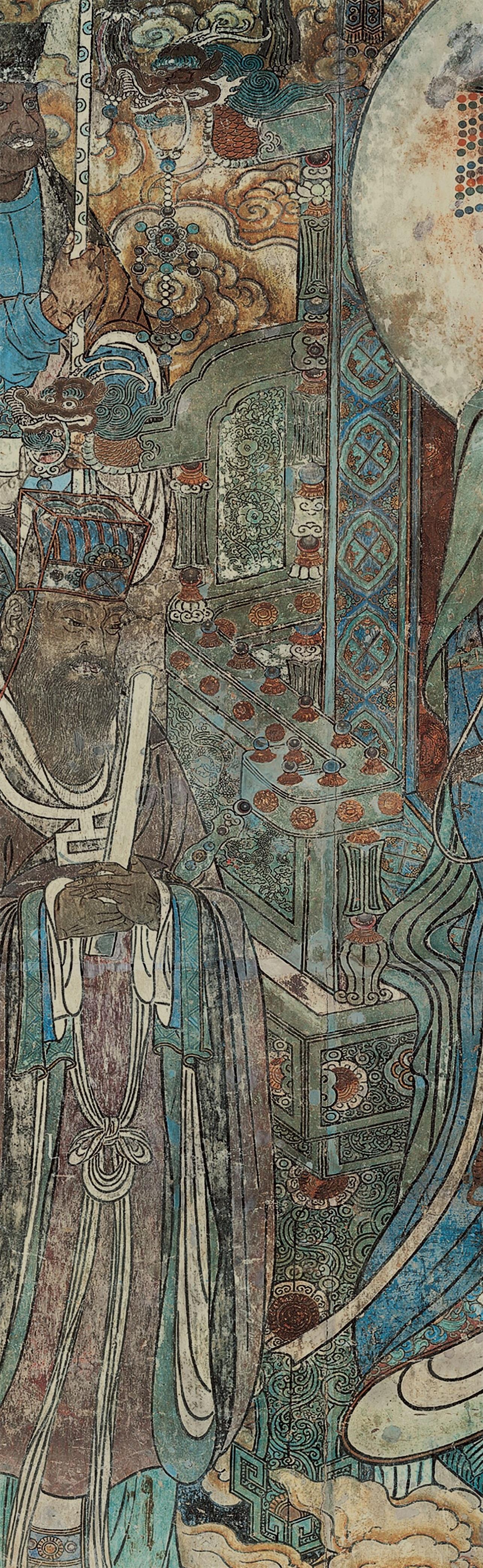 山西永乐宫三清殿-元代壁画《朝元图》:290位神仙,浩荡朝拜道祖,满壁风生星起(5)勾陈大帝【高清超大图】 - 知乎