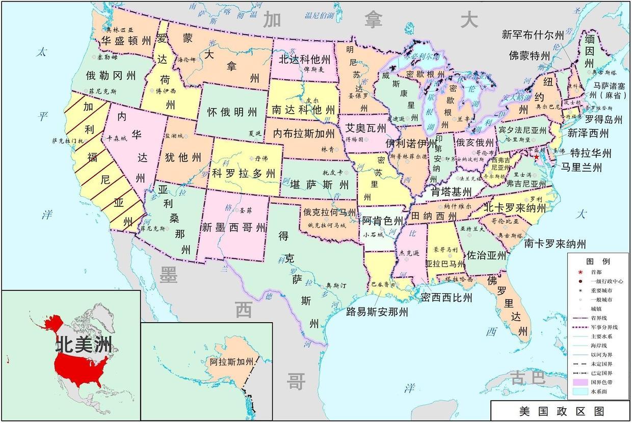 美国加州地图中文图片