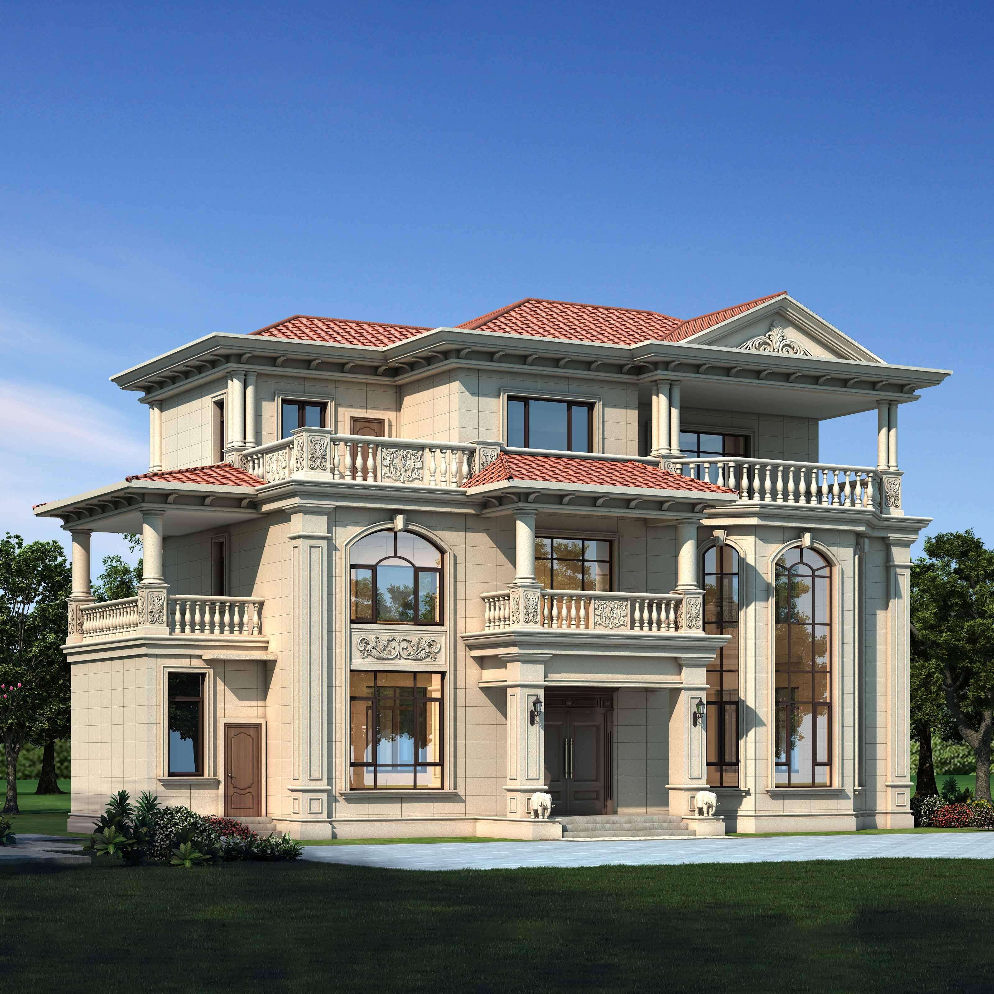 二层半欧式别墅造价54万左右新农村自建房设计图纸大全