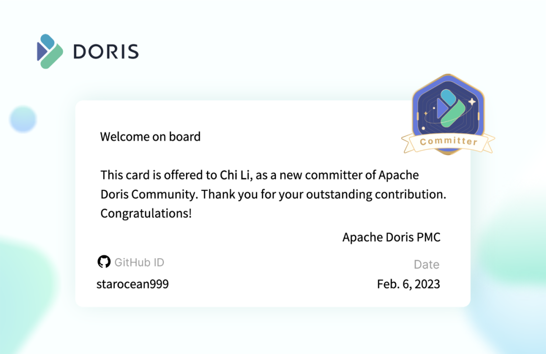 恭喜！ SelectDB 五位开发者成为 Apache Doris 新晋 PMC 成员和 Committer！ - 知乎