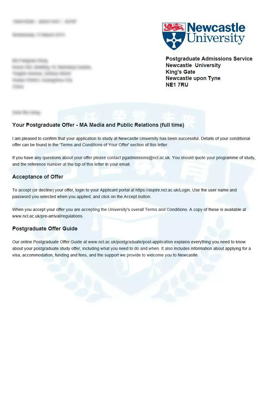 19fall英国offernewcastleuniversity纽卡斯尔大学mamediaandpublic