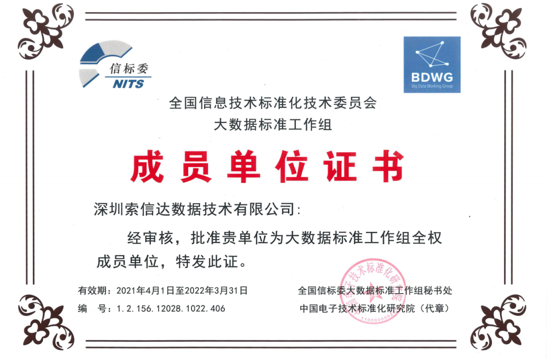 索信达入选全国信标委大数据标准工作组成员单位