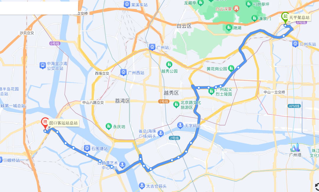 广州公交236路呈东北西南走势东北端是岭南规模大的专业水果批发市场