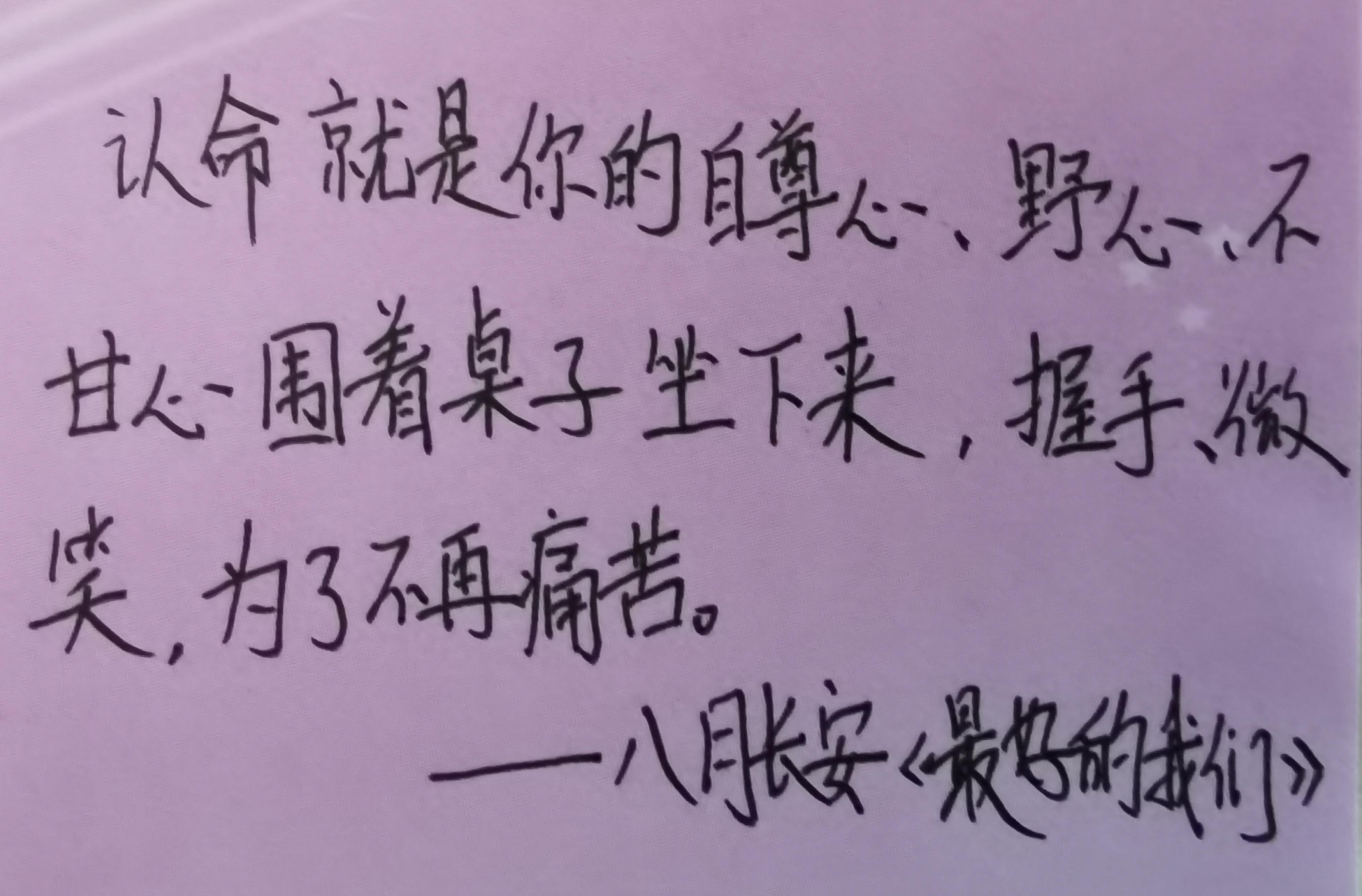 认命就是你和你的自尊心野心不甘心一起围着桌子坐下来,握手,微笑