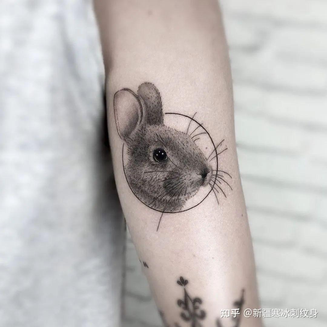 小臂彩色兔子肖像纹身图案 - 长春纹彩刺青